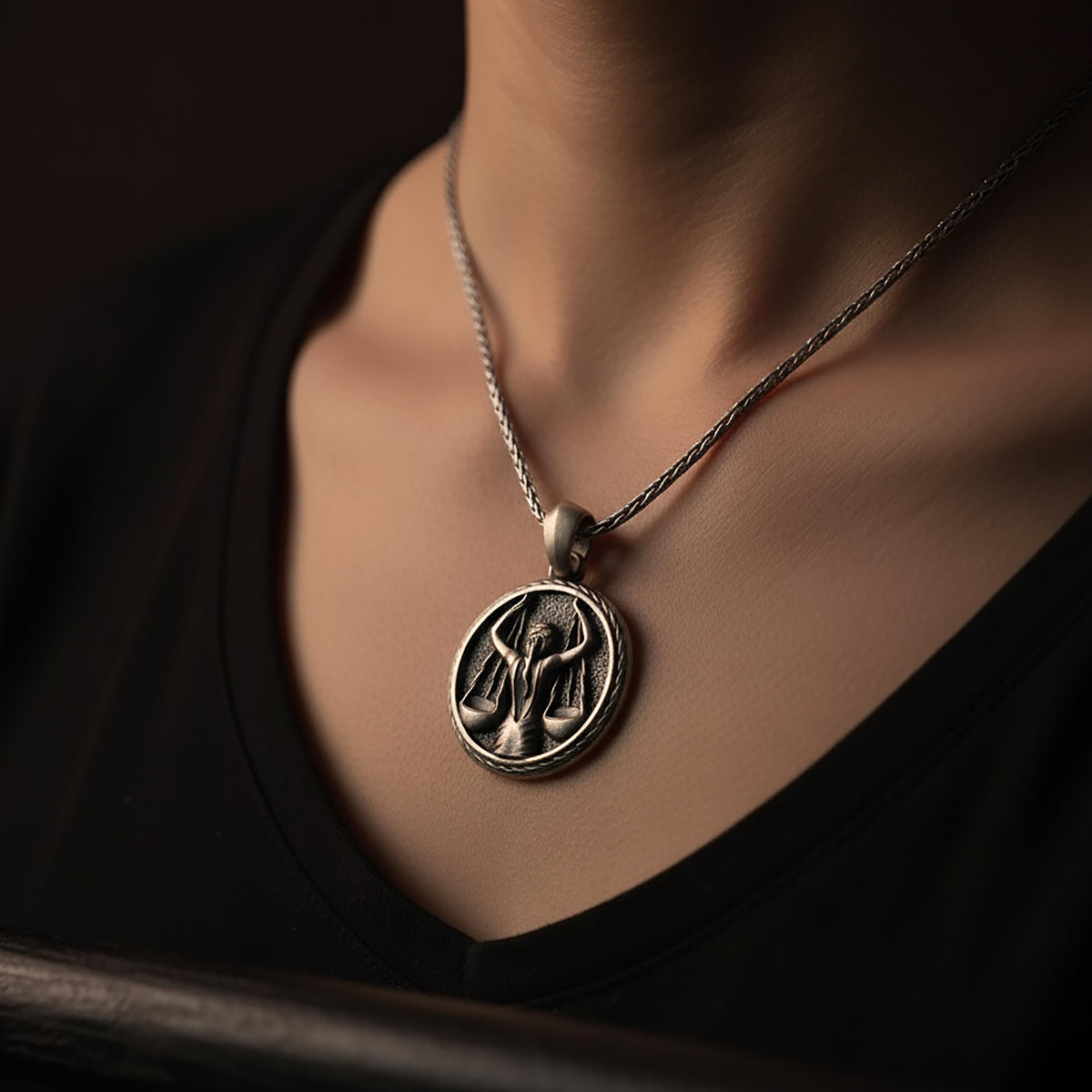 Sterling Silver Libra Pendant, Balance Symbol Necklace, October Birth Gift