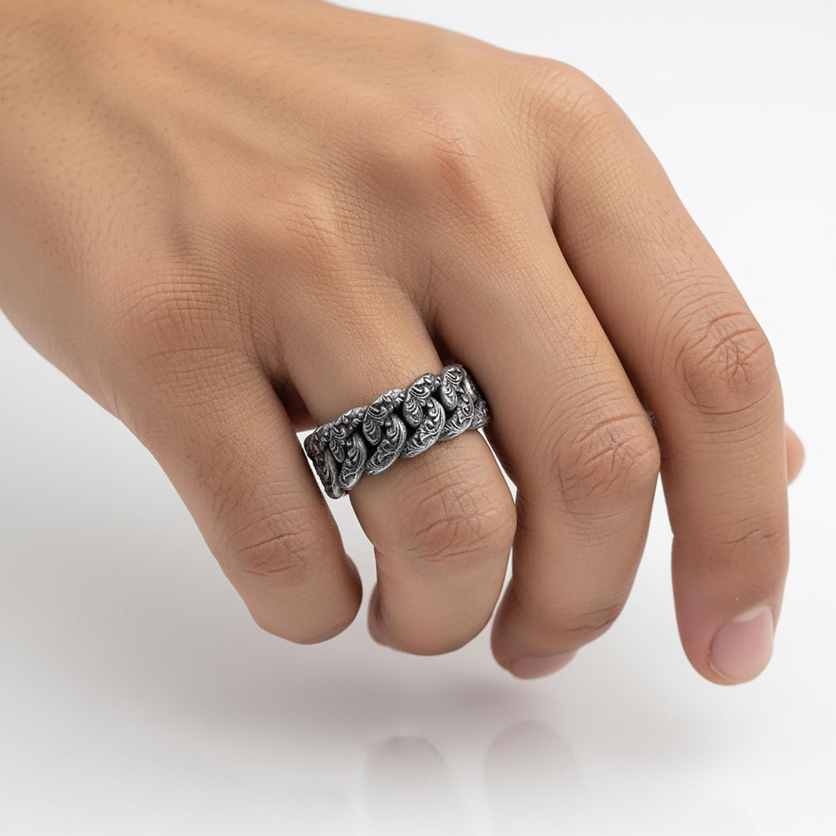 Sterling Silver Cuban Link Ring, Urban Modern Unisex Band