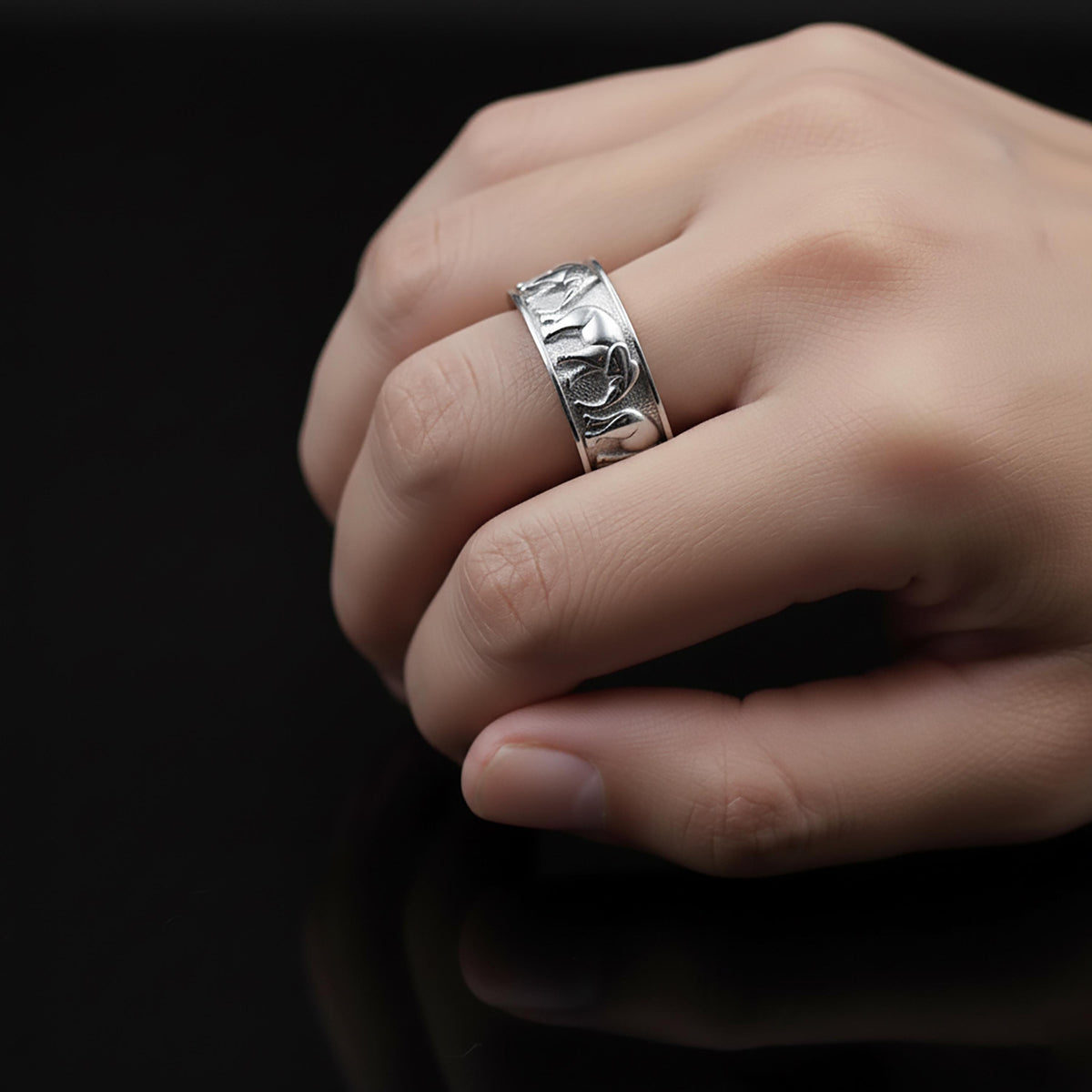 Handmade Sterling Silver Elephant Ring, Unisex Wedding Band