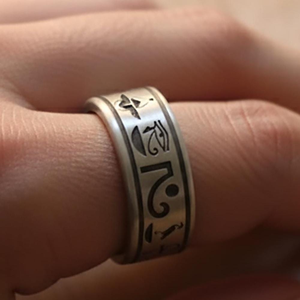 Sterling Silver Ankh Ring: Egyptian Hieroglyphs, Eye of Horus