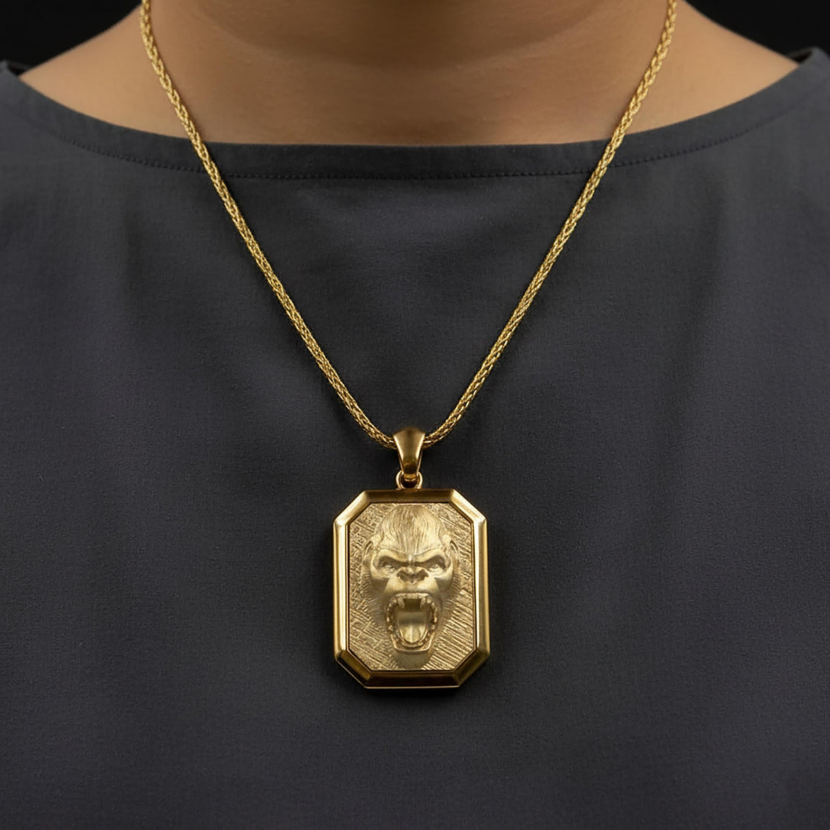 Gold Gorilla Pendant | Men's Animal Necklace, Power Talisman