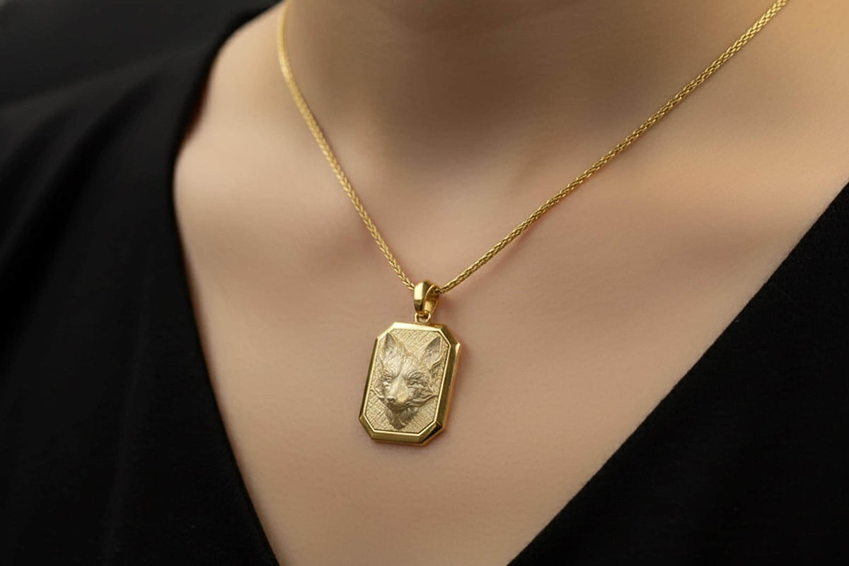 18K Gold Fox Pendant, Personalized Animal Necklace