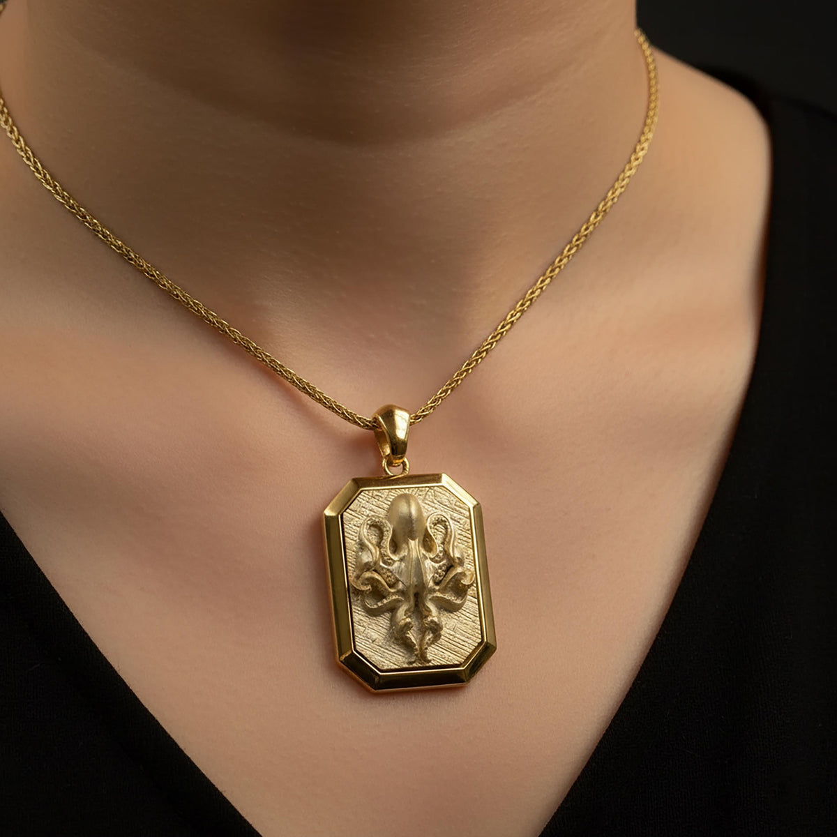 Solid Gold Octopus Pendant, Lovecraft Cthulhu Necklace