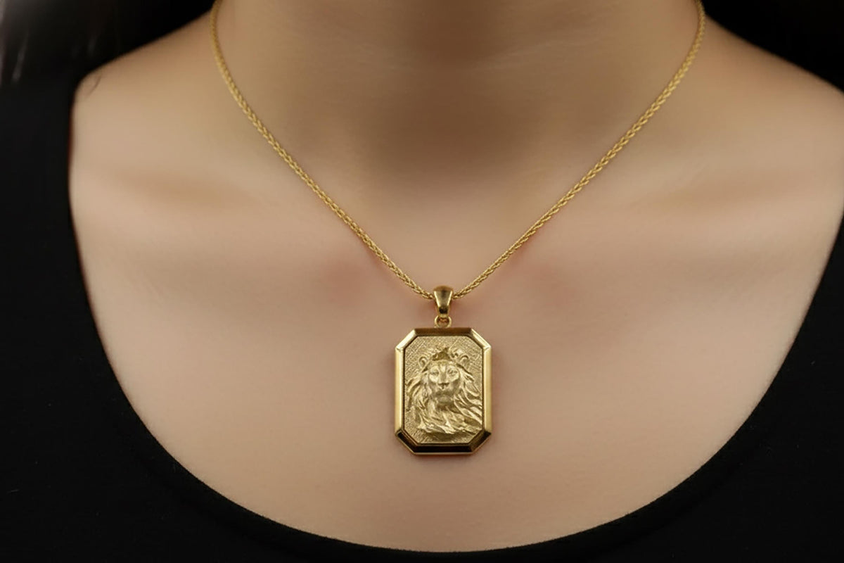 18K Gold Lion Pendant Necklace, Regal Strength Statement Jewelry