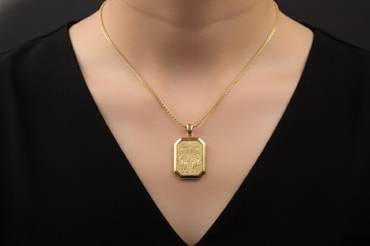 18K Gold Nordic Deer Necklace, Celtic Pagan Amulet
