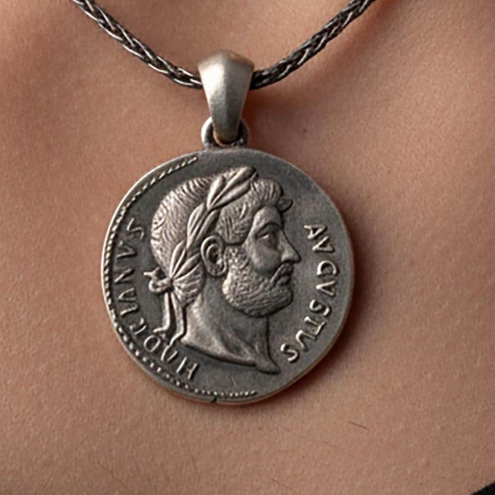 Sterling Silver Augustus Coin Charm Necklace, Roman Emperor Jewelry