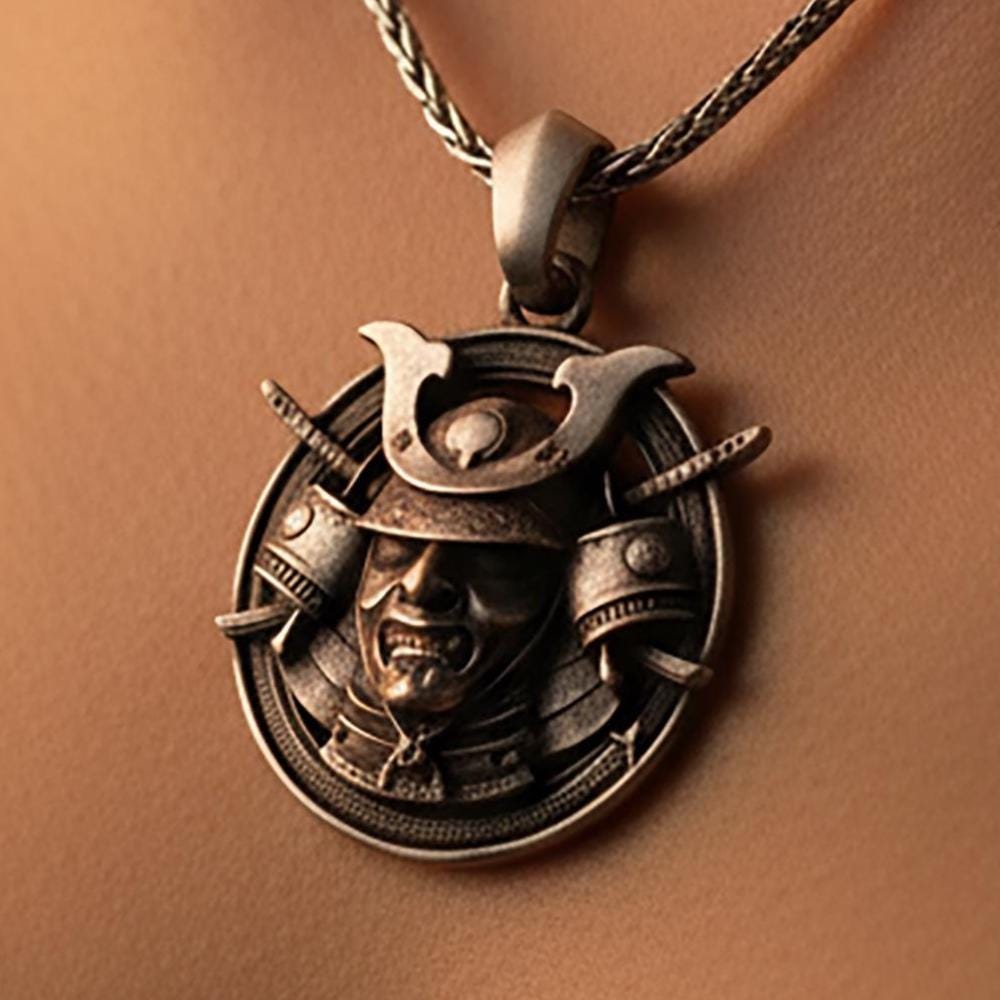 Sterling Silver Samurai Helmet Pendant, Feudal Japan Necklace
