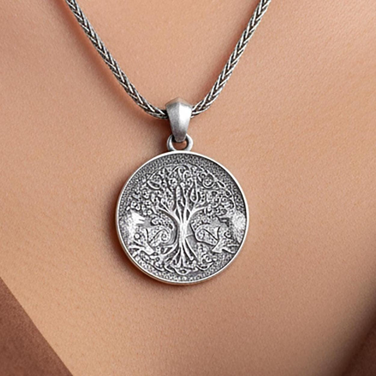 Celtic Tree of Life Wolf Pendant, Sterling Silver Yggdrasil Norse Viking Jewelry