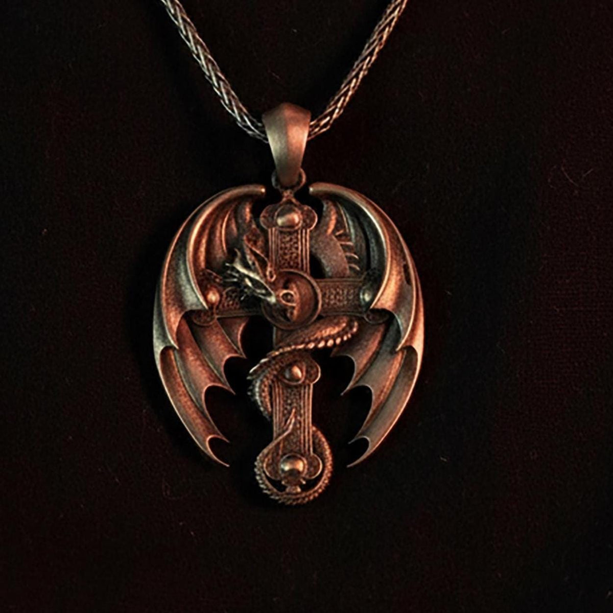 Sterling Silver Dragon Cross Pendant, Celtic Medieval Jewel