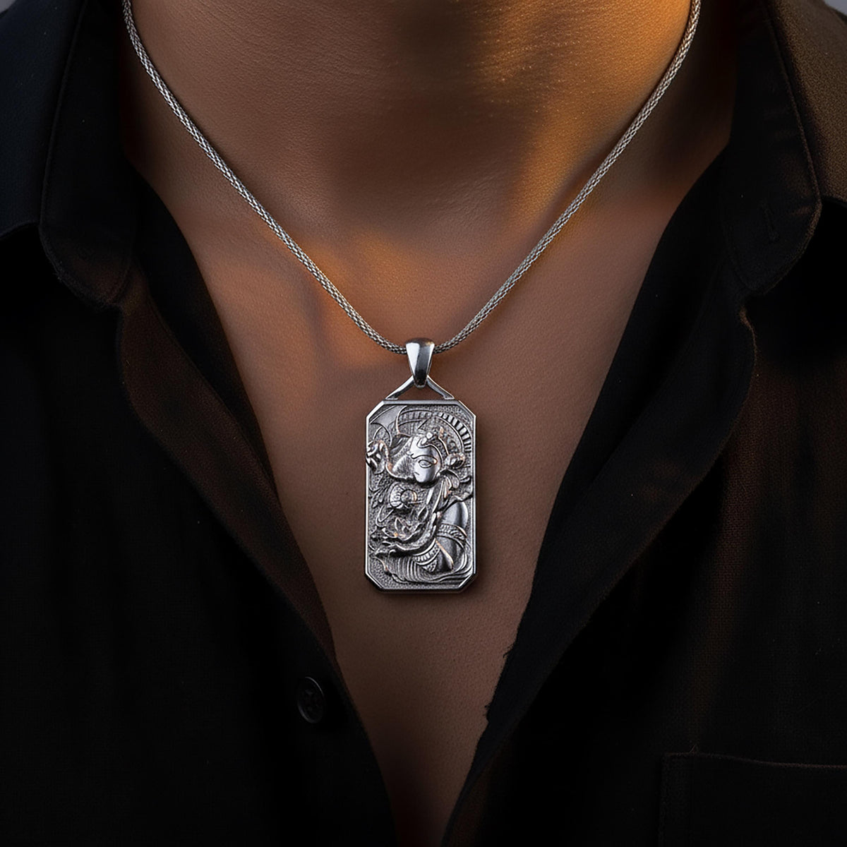 Ganesha Close-Up Pendant – Fierce Hindu Deity in Solid Sterling Silver – Elephant God Talisman Amulet