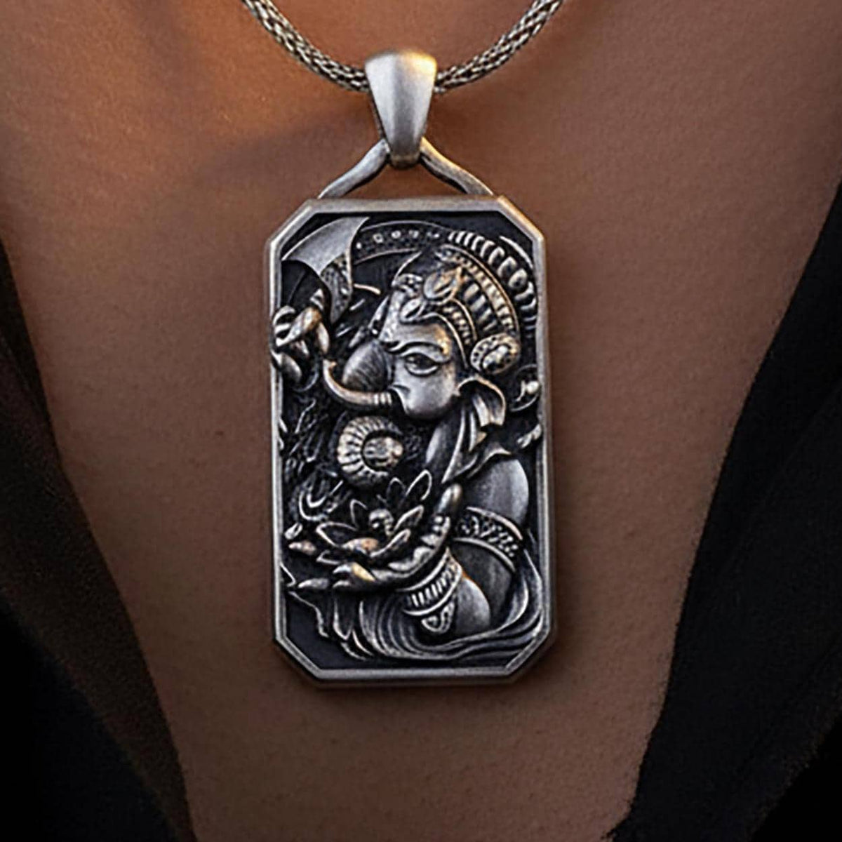 Ganesha Close-Up Pendant – Fierce Hindu Deity in Solid Sterling Silver – Elephant God Talisman Amulet