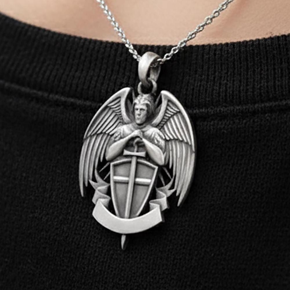 Sterling Silver St Michael Necklace, Knights Templar Jewelry