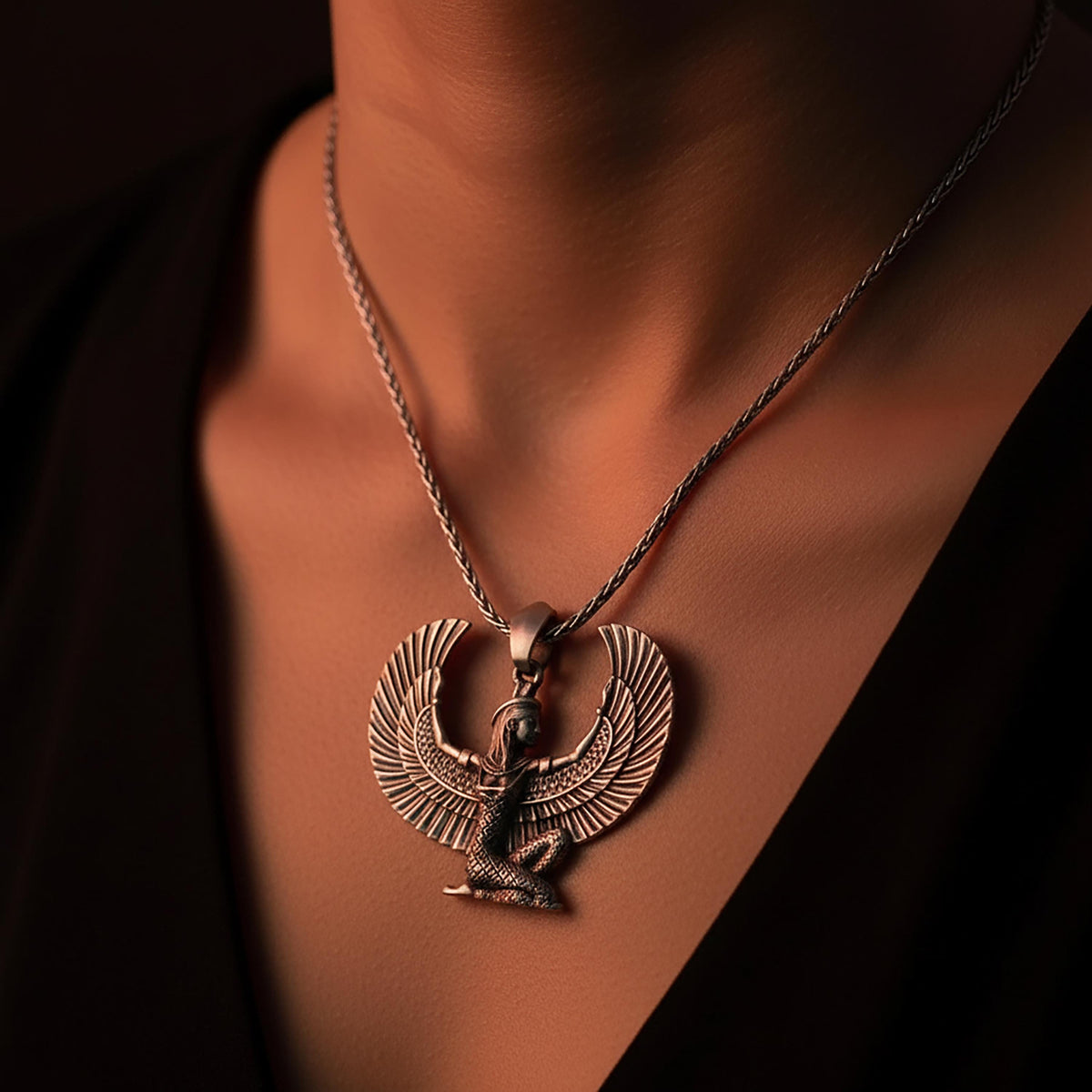 Sterling Silver Goddess Isis Pendant, Egyptian Talisman Jewelry