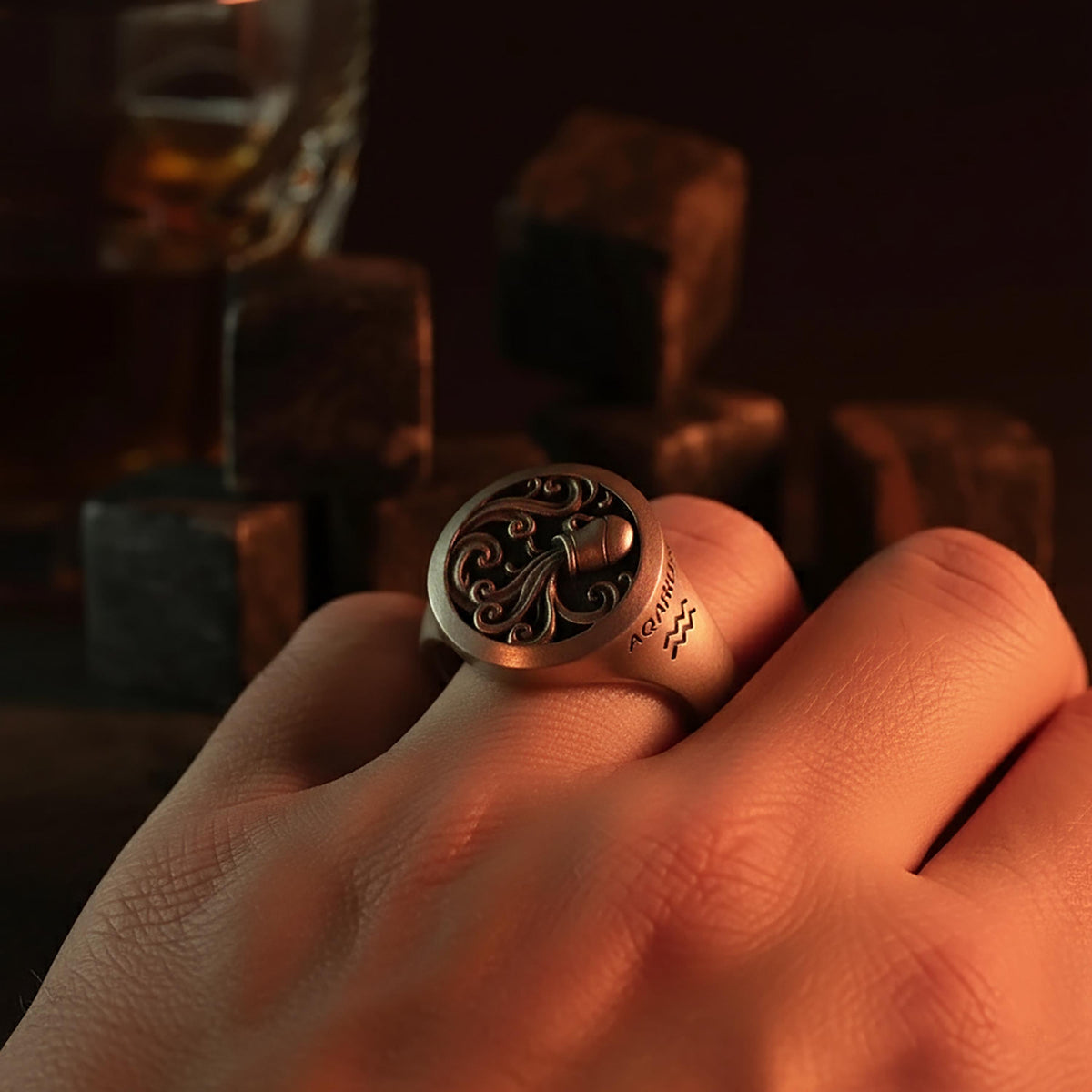 Aquarius Ring, Sterling Silver Zodiac Astrology Jewel, Air Sign Gift