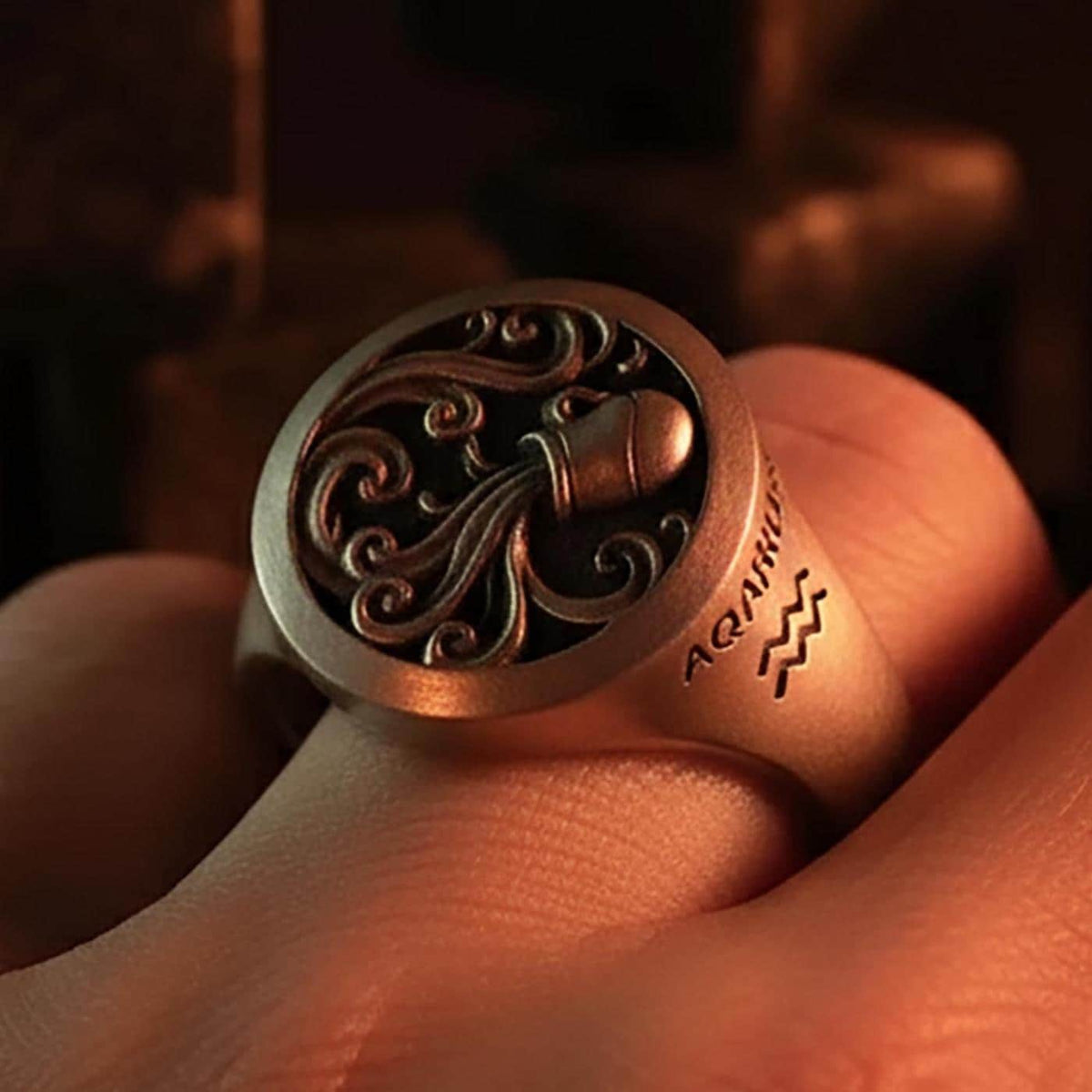 Aquarius Ring, Sterling Silver Zodiac Astrology Jewel, Air Sign Gift