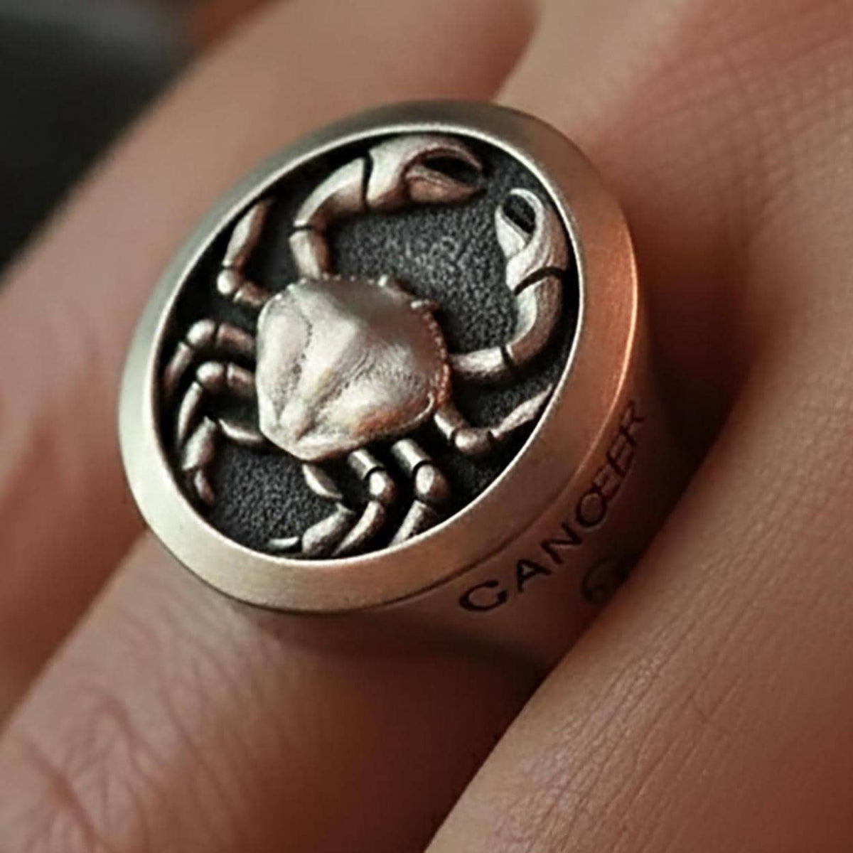 Sterling Silver Cancer Zodiac Signet Ring – Engraveable Astrology Jewelry