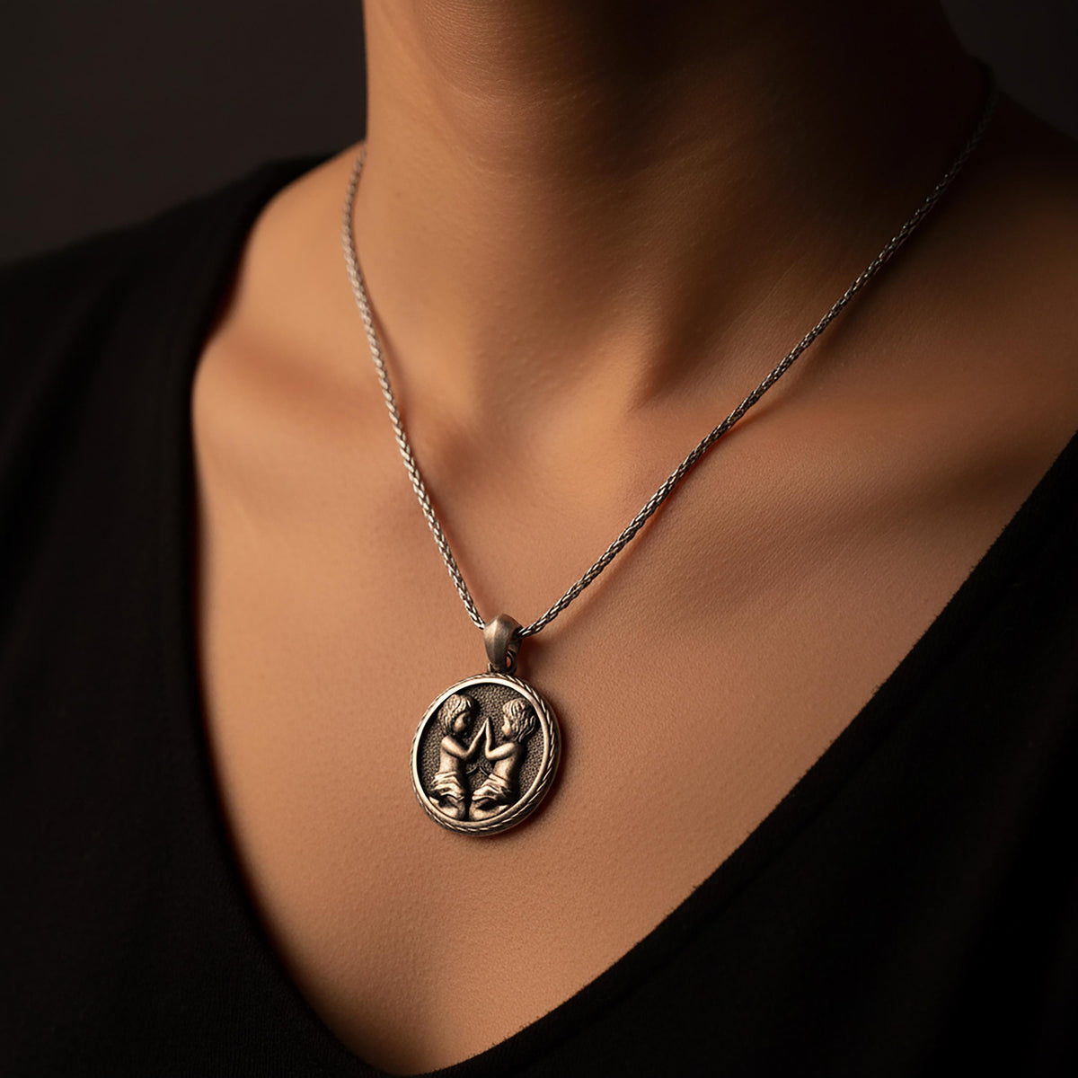 Sterling Silver Gemini Necklace, Zodiac Astrology Charm