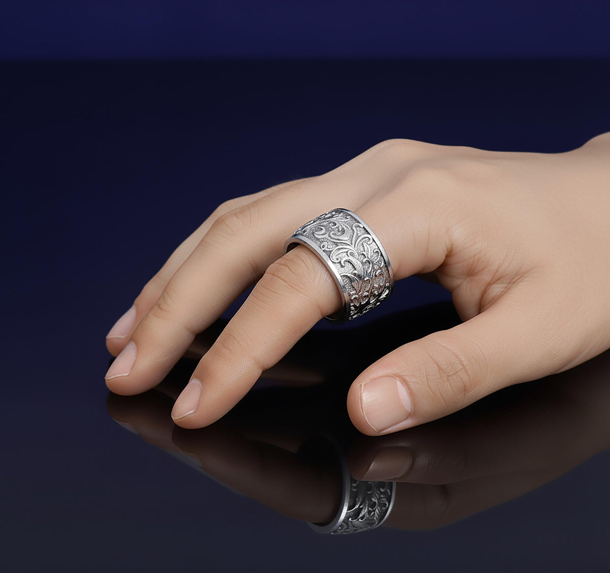 Carp and Waves Sterling Silver Ring, Japanese Art Jewelry