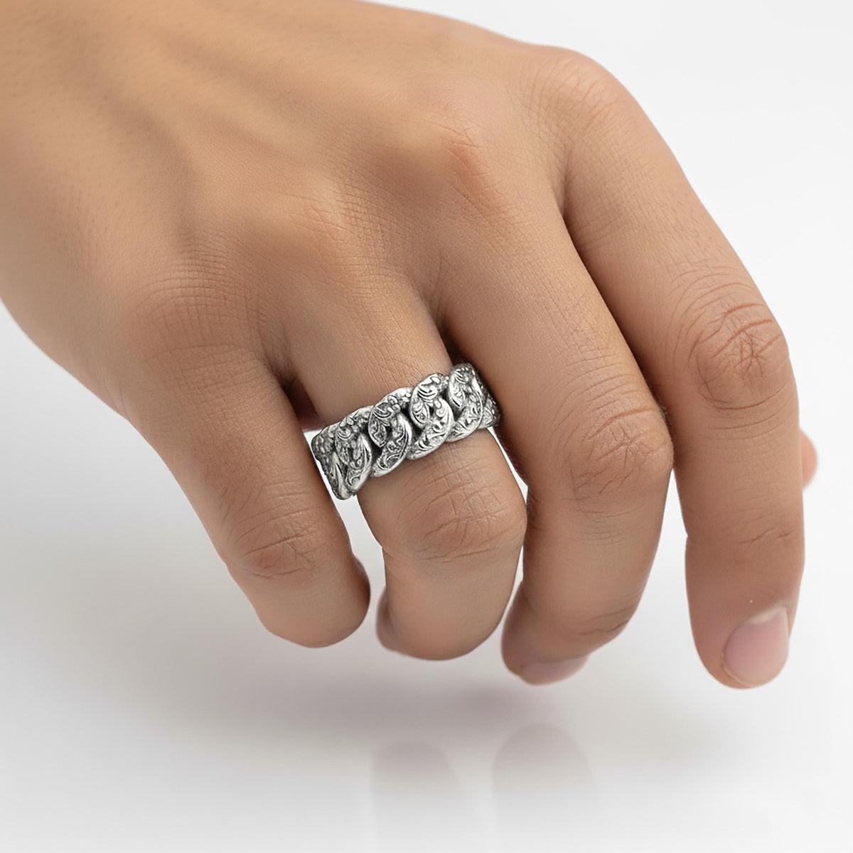 Sterling Silver Cuban Link Ring, Urban Modern Unisex Band