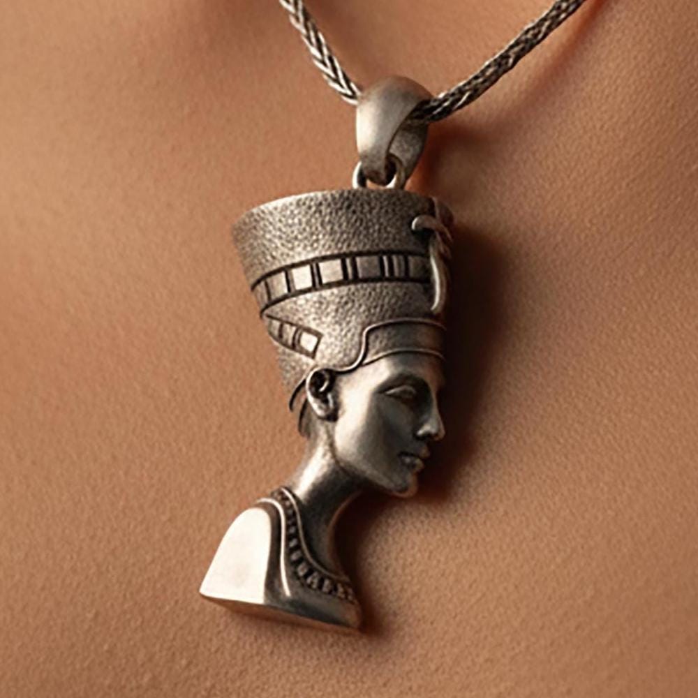 Sterling Silver Nefertiti Pendant Necklace, Egyptian Empress Charm