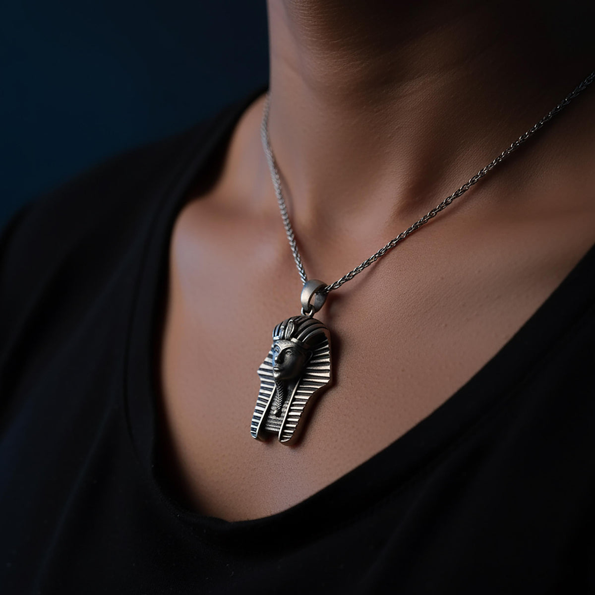 Sterling Silver Tutankhamun Necklace, Antiquity Inspired Pharaoh Jewelry