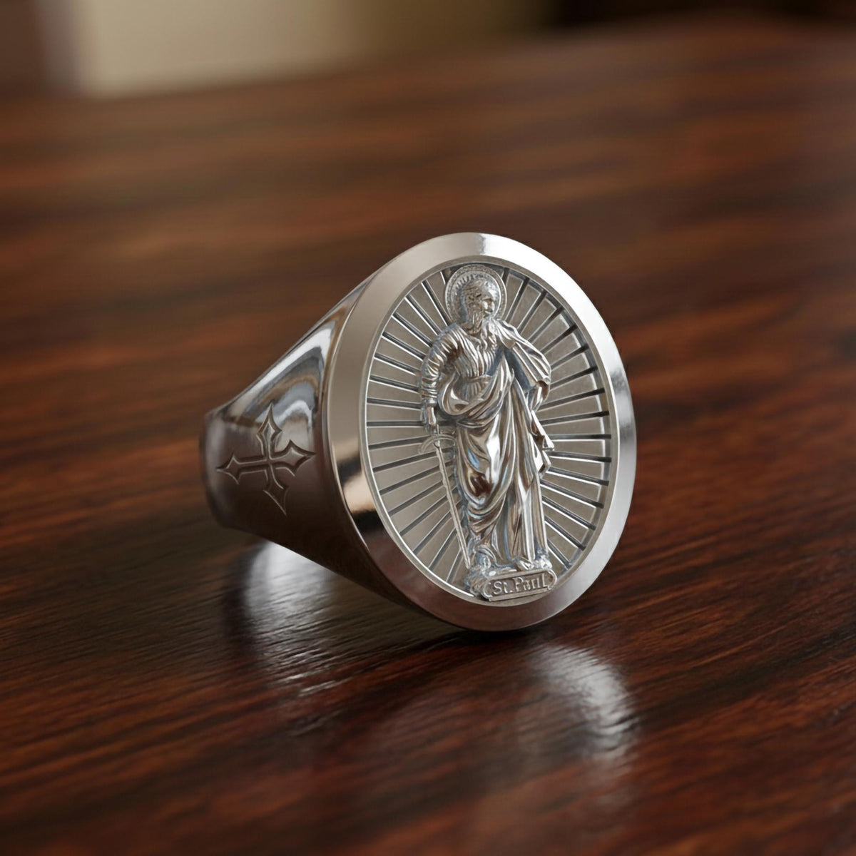 Saint Paul Ring – Sterling Silver Radiant Christian Signet with Apostle Paul Icon