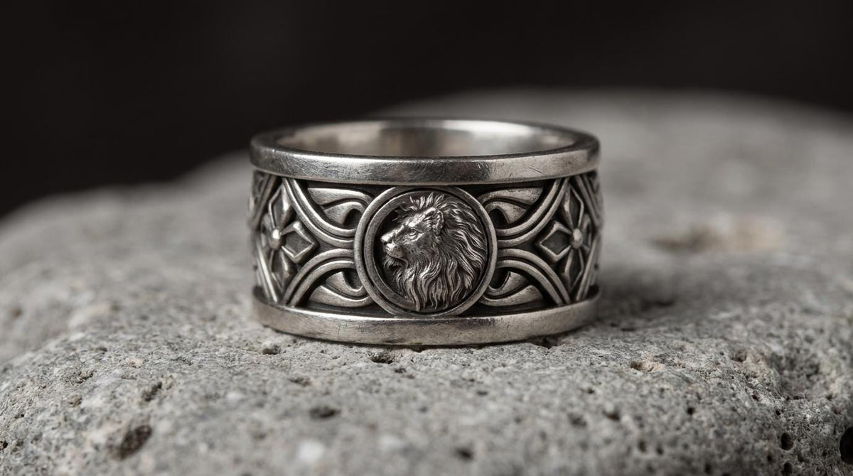 Sterling Silver Lion of Judah Engraved Band Ring, Judaic Wedding Symbol