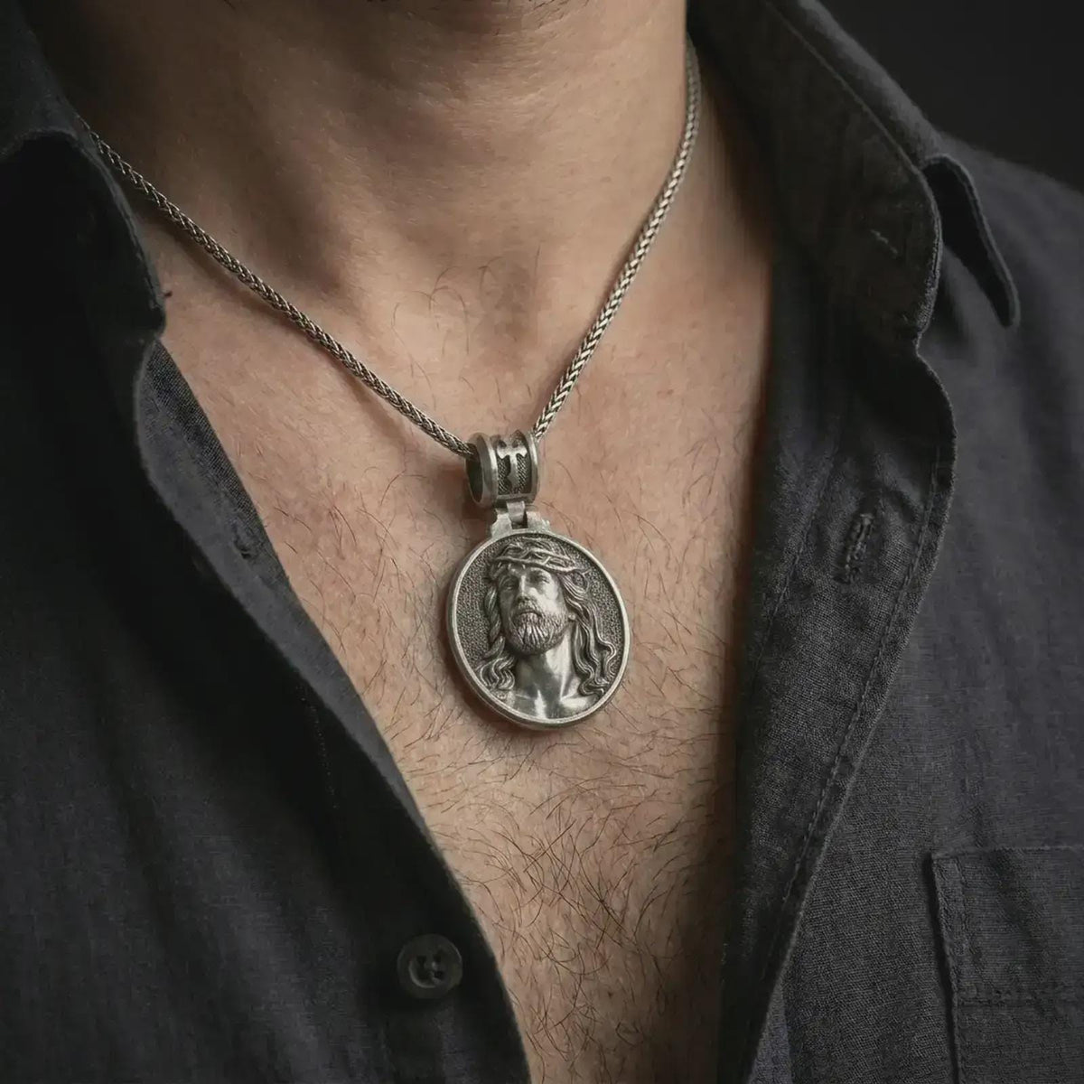 Sterling Silver Jesus Crown of Thorns Pendant – Passion of Christ Medal