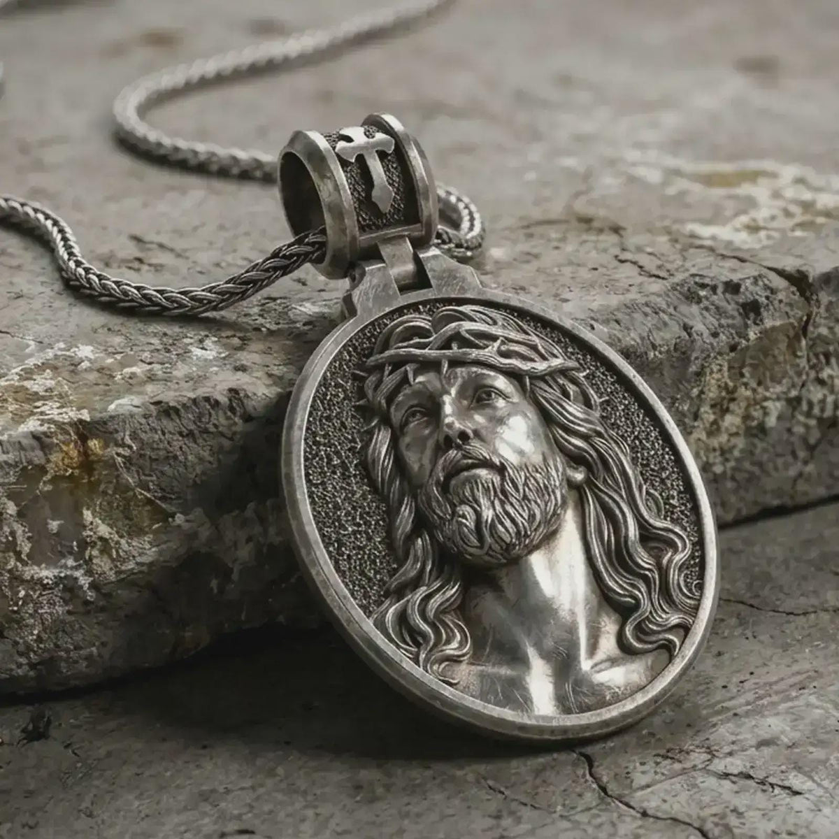 Sterling Silver Jesus Crown of Thorns Pendant – Passion of Christ Medal