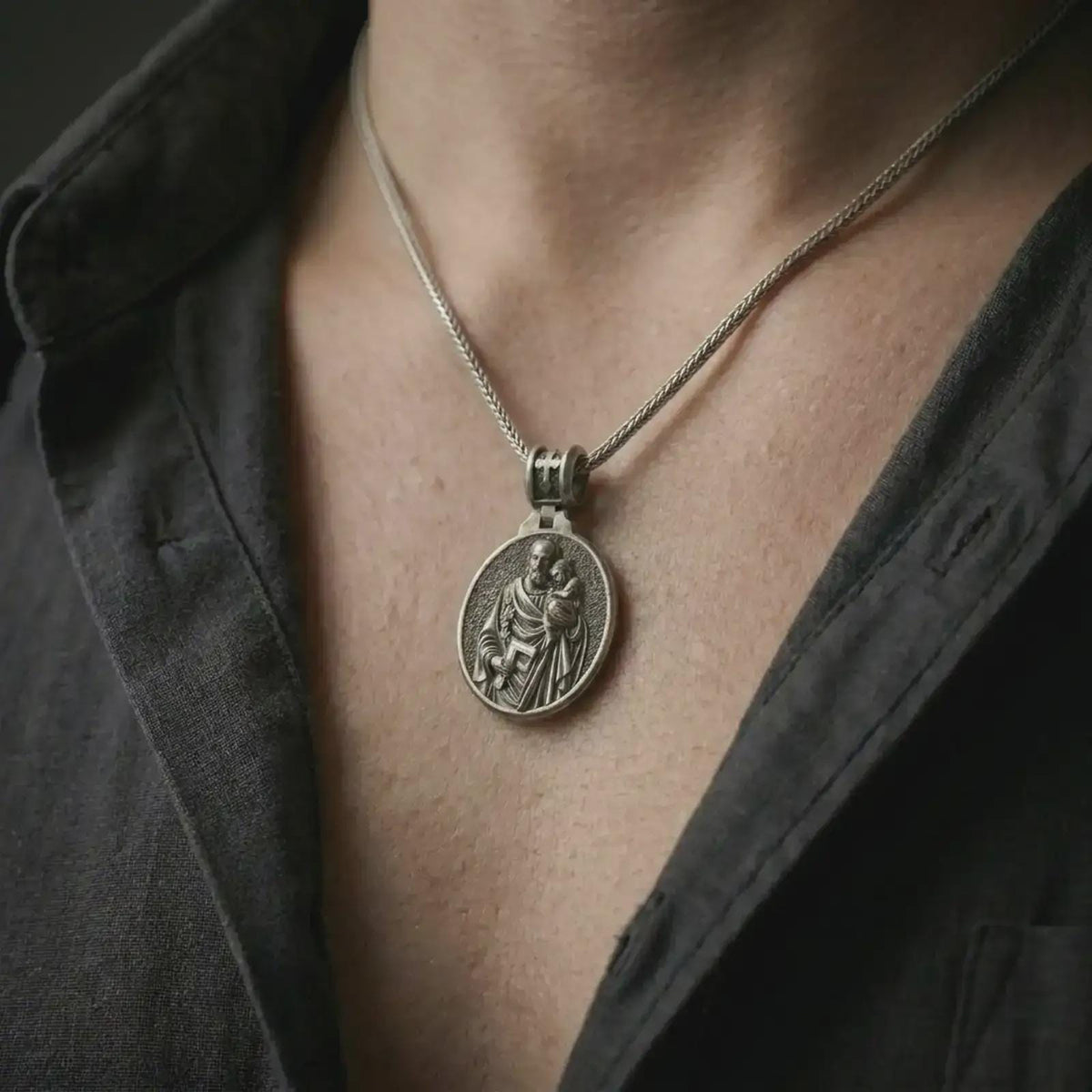 Sterling Silver St. Joseph Pendant – Catholic Patron Medal
