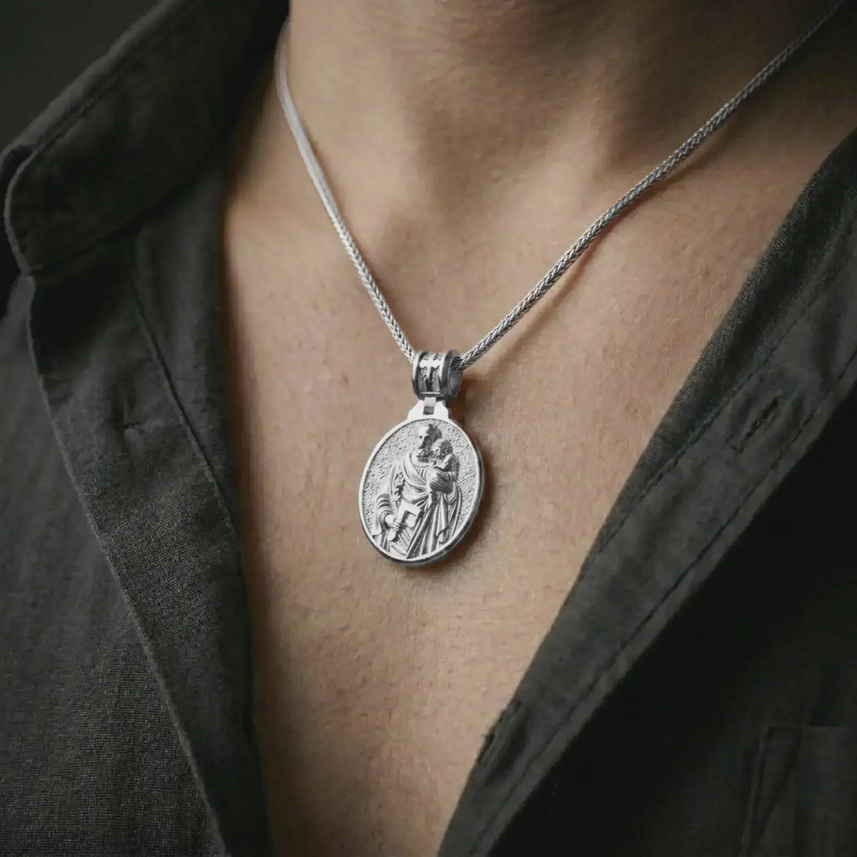Sterling Silver St. Joseph Pendant – Catholic Patron Medal