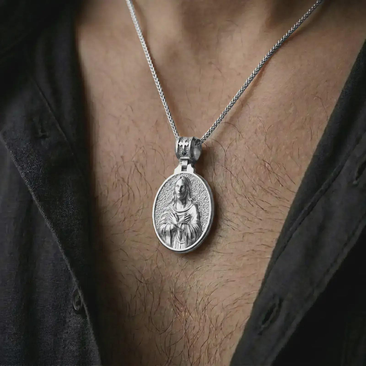 Sterling Silver Virgin Mary Prayer Pendant – Catholic Devotion Medal, Holy Mother Grace