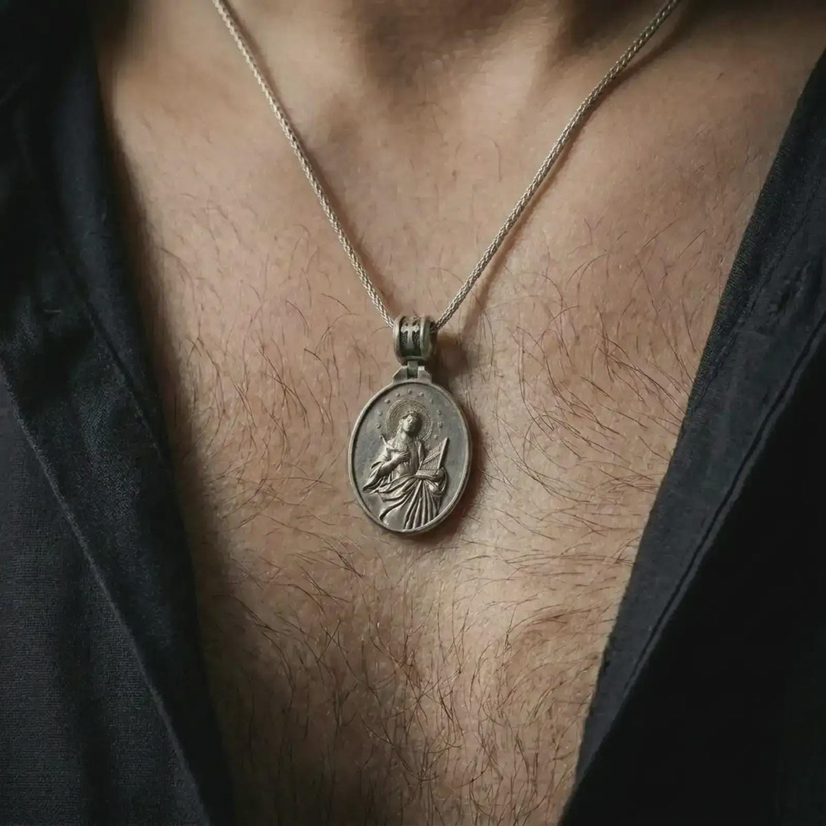 Saint Cecilia Pendant Necklace, 925 Silver Christian Medallion, Patron of Musicians Catholic Gift
